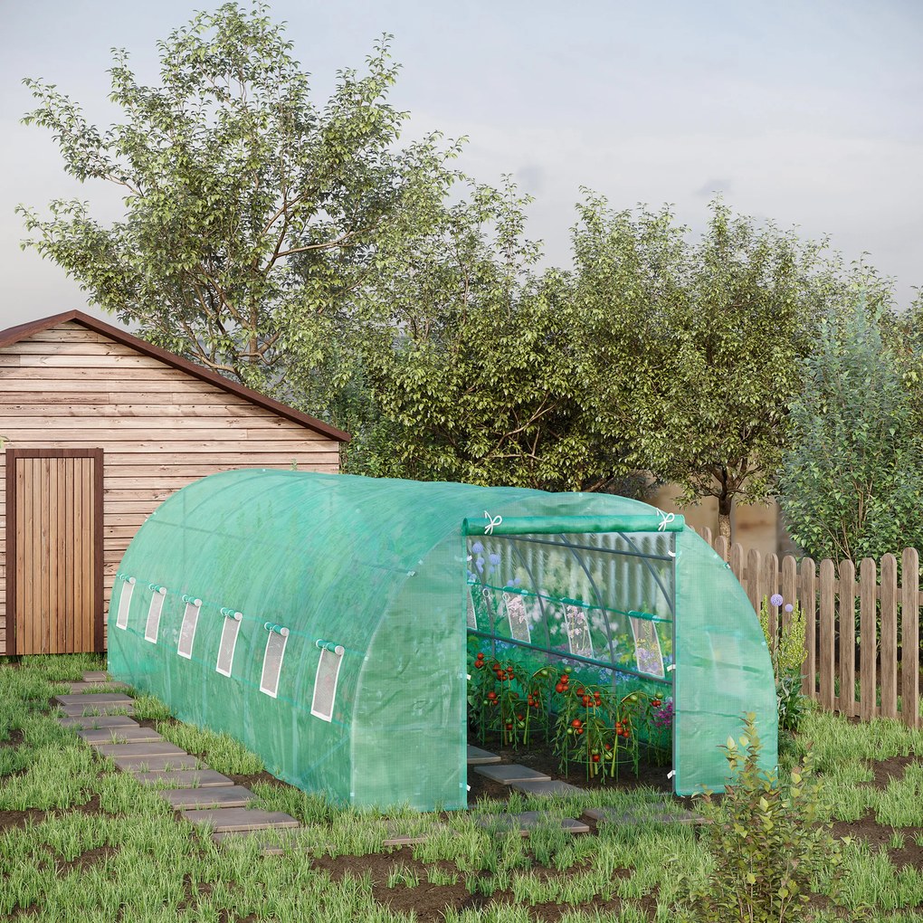 Outsunny Sera pentru Culturi, Structură din Oțel Rezistent, Spațioasă 8x3x2m, Ideală pentru Grădinărit, Verde | Aosom Romania