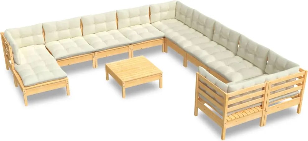 vidaXL Set de șezlonguri de grădină cu perne 12 piese crem lemn de pin