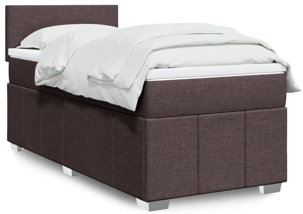 vidaXL Pat box spring cu saltea, maro închis, 90x190 cm, textil