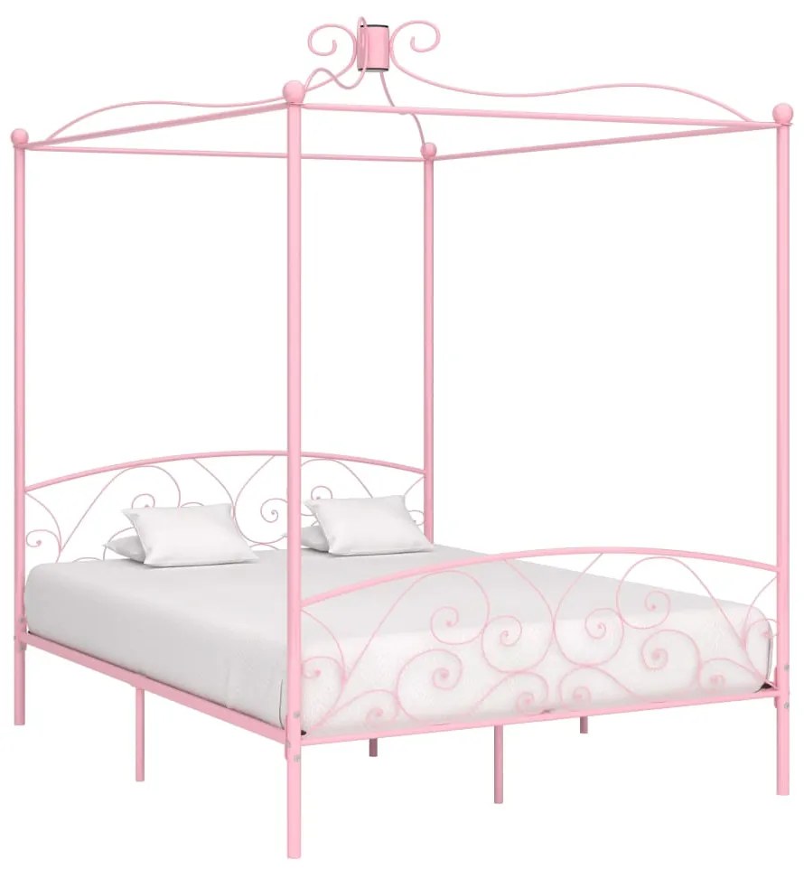 284490 vidaXL Cadru de pat cu baldachin, roz, 160 x 200 cm, metal