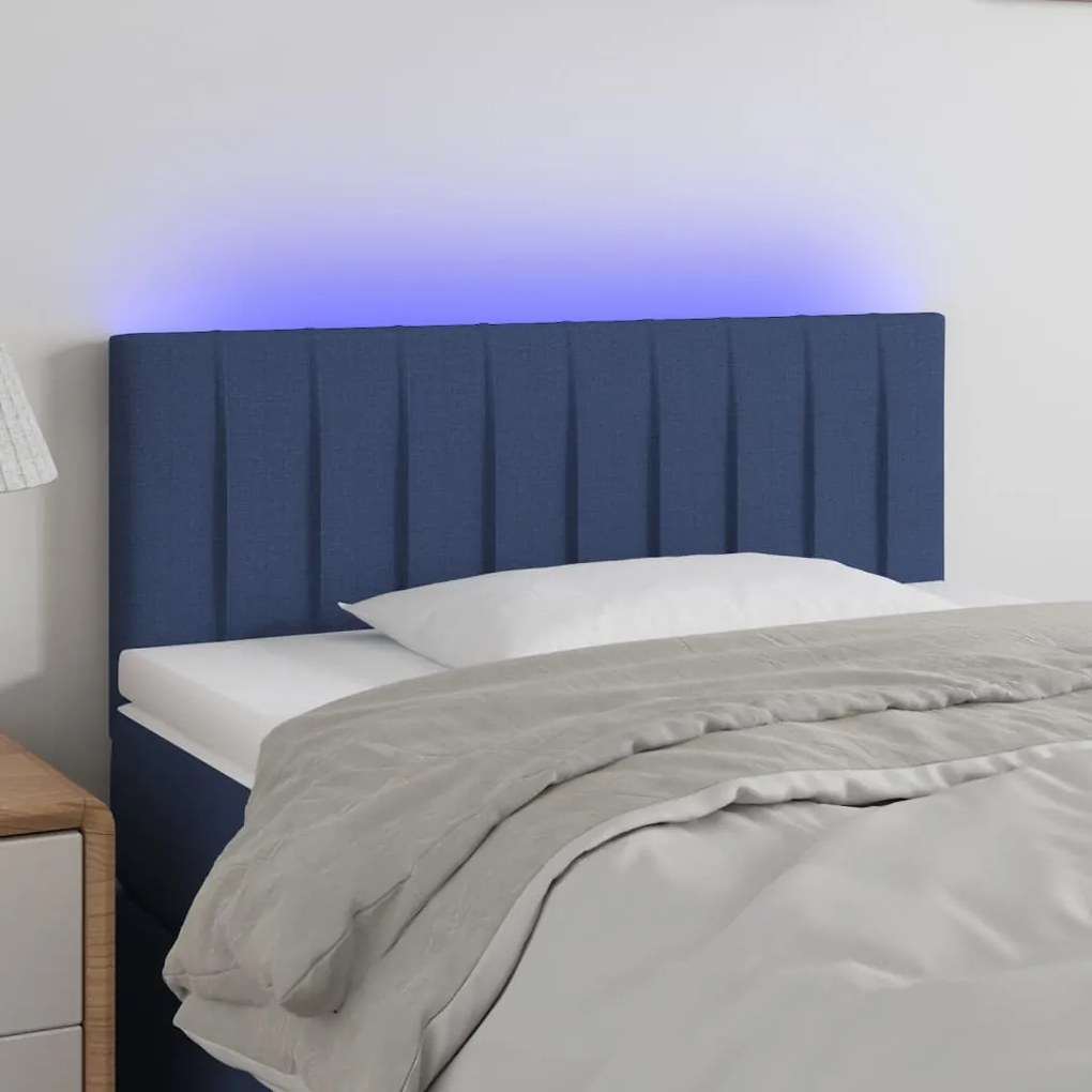 3121838 vidaXL Tăblie de pat cu LED, albastru, 90x5x78/88 cm, textil
