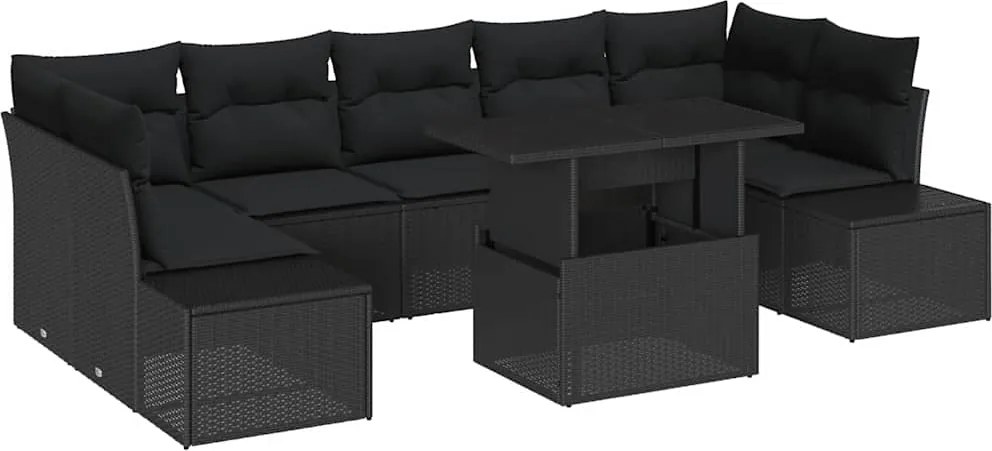 vidaXL Set de canapea cu pernă Manual 8 pcs Negru poliratan