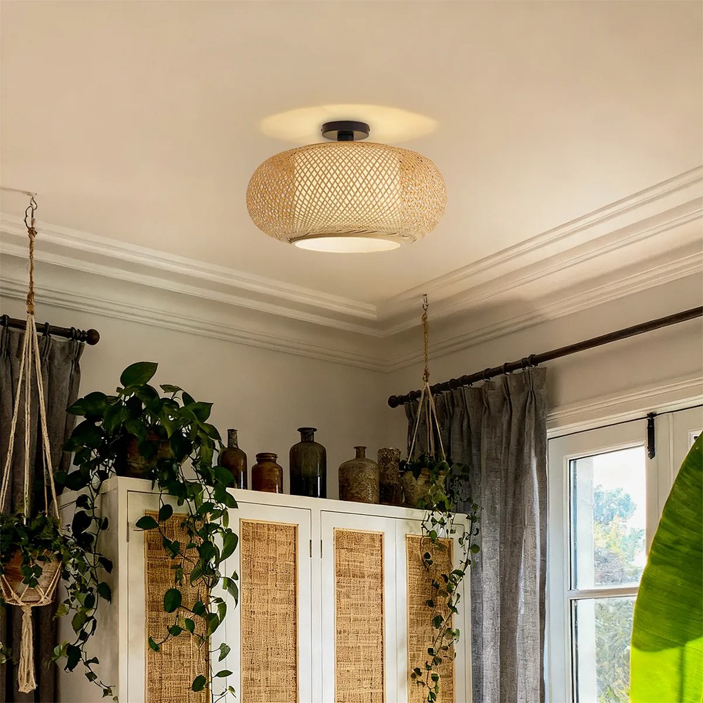 Plafonieră inteligentă din bambus cu interior alb, inclusiv WiFi A60 - Liva