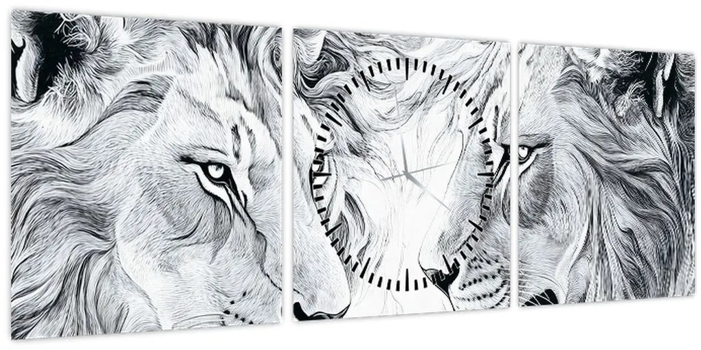 Tablou - Capete de lei desenate (cu ceas) (90x30 cm)