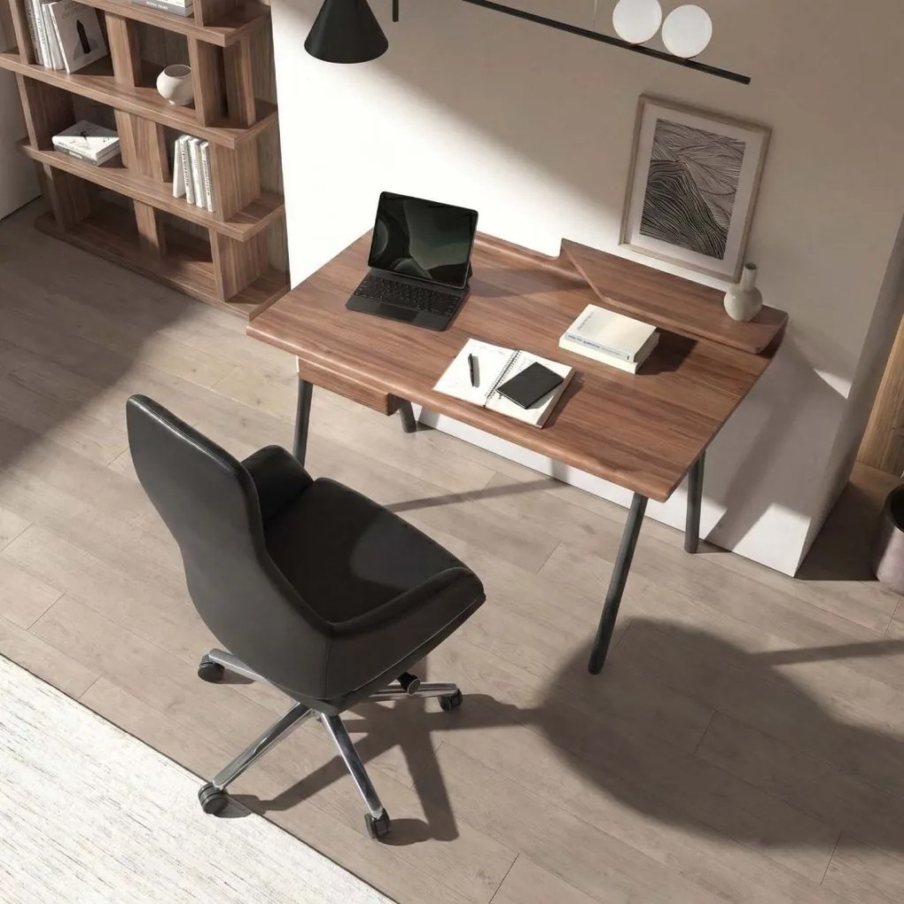 Birou modern din lemn furniruit si fibra de sticla Walnut