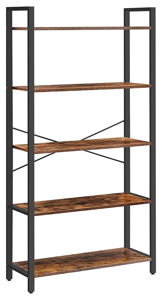 Raft cu cărți, dulap de depozitare din oțel cu 5 niveluri, maro rustic și negru