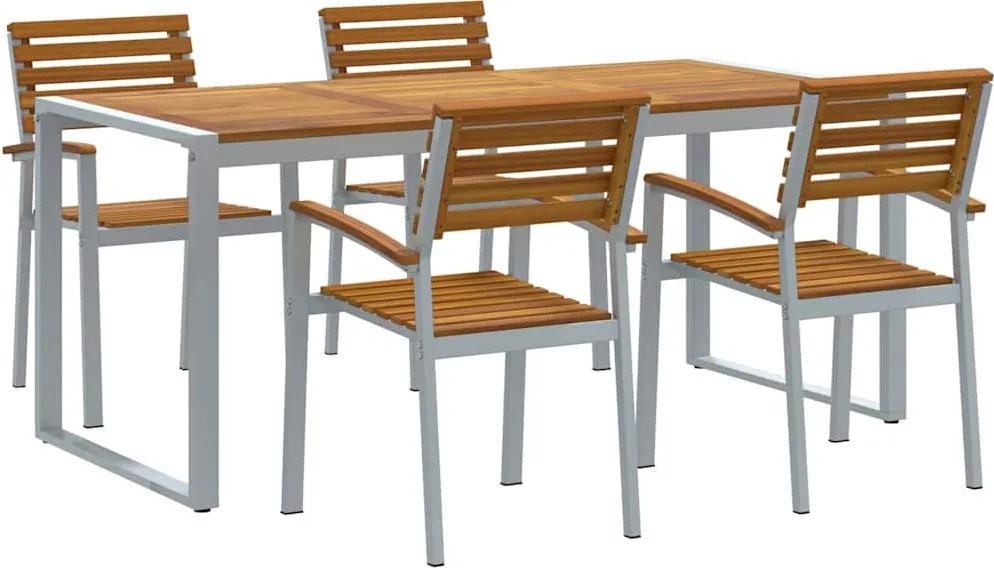 vidaXL Set de masă pentru grădină 5 pcs Gri Lemn Solid de Acacia