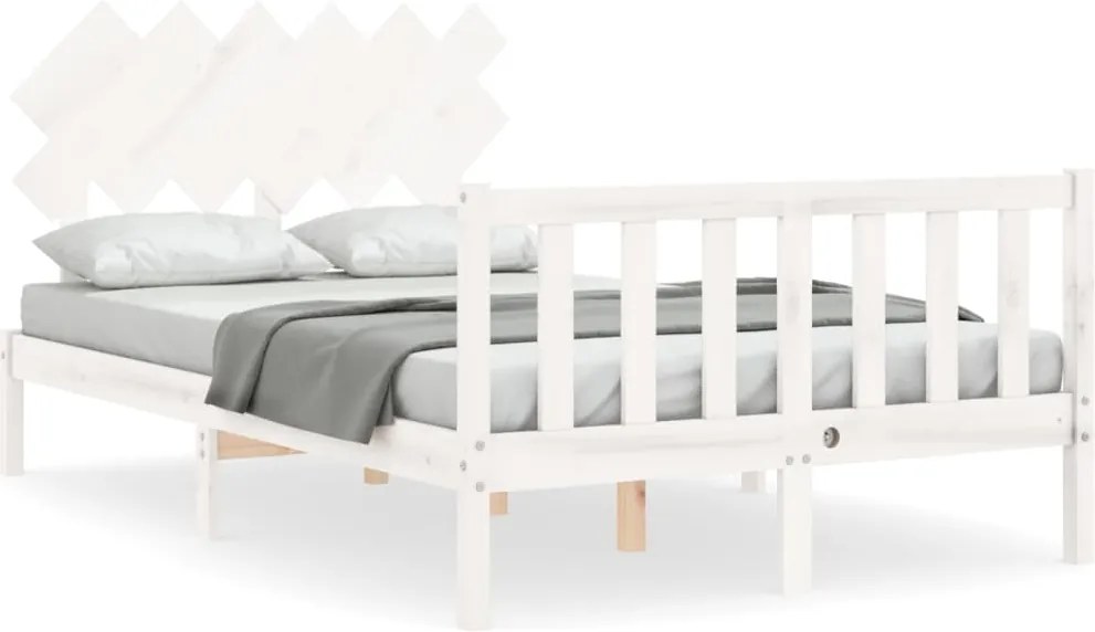 vidaXL Cadru de pat fără saltea, alb, 120x200 cm, lemn masiv pin