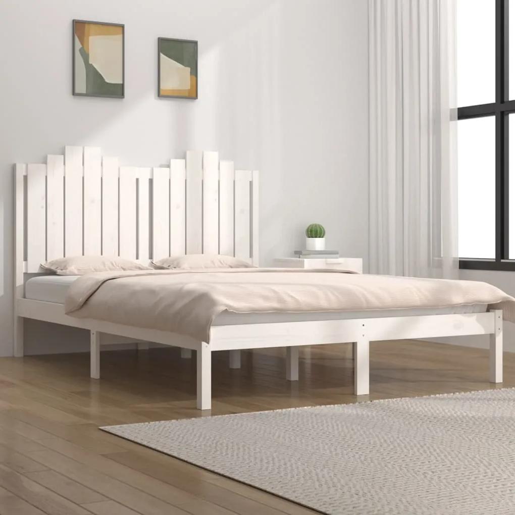 3103789 vidaXL Cadru de pat, alb, 160x200 cm, lemn masiv de pin