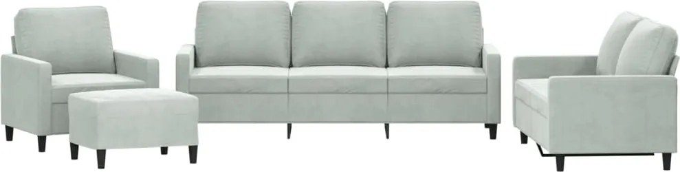 vidaXL Set de canapele cu perne, 4 piese, gri deschis, catifea