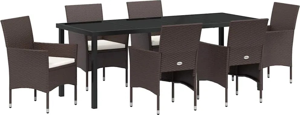 vidaXL Set de masă pentru grădină cu pernă 7 pcs Maro poliratan