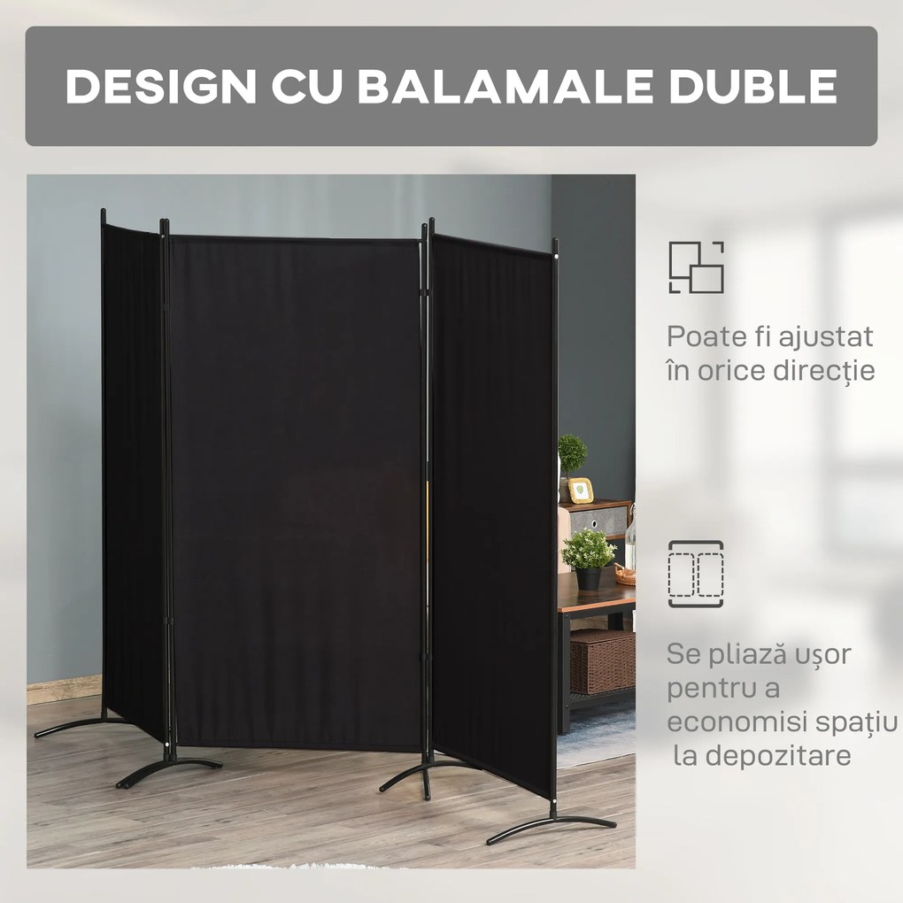 HOMCOM Paravan interior cu 3 panouri, separeu pliabil pentru spatii din metal si poliester, 253x50x182cm, bej | Aosom Romania