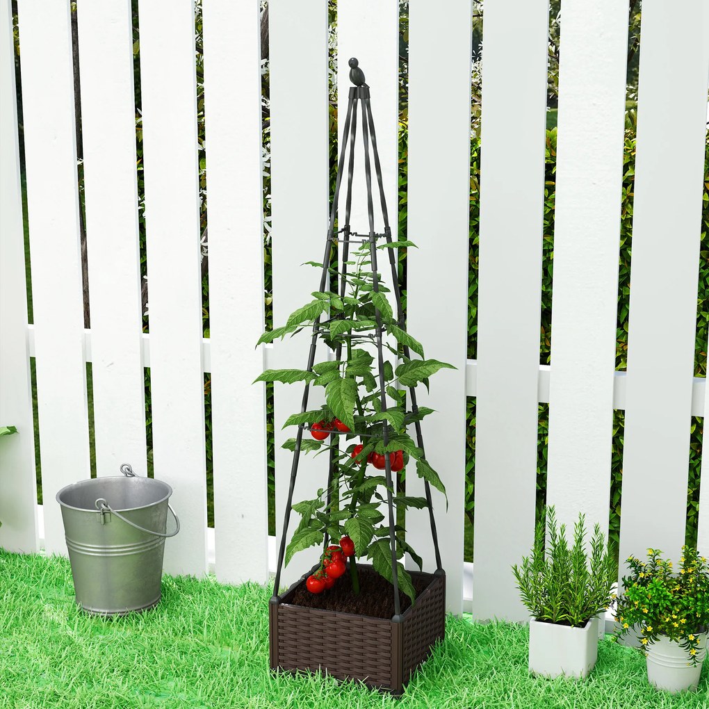 Outsunny Jardinieră cu Grilaj Metalic pentru Plante Cățărătoare Ghiveci din PP cu Orificii de Drenaj și Dopuri 40x40x175 cm | Aosom Romania