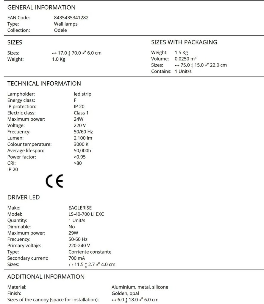 Aplica de perete LED design ultra-modern Odele auriu