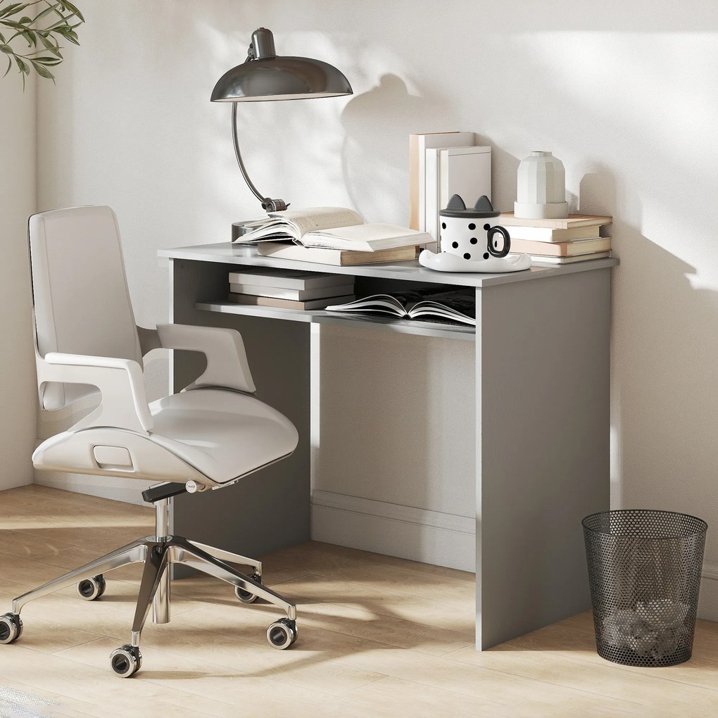 HOMCOM Birou pentru calculator simplu compact cu 1 etajeră, PAL, dim. 90l x 50P x 74H cm, gri | Aosom Romania