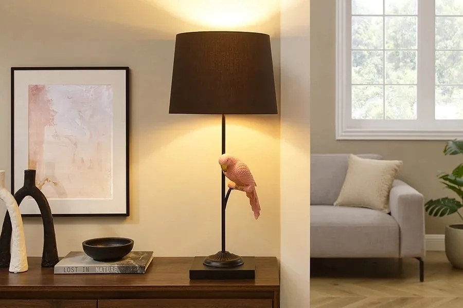 Veioza, Lampa de masa Wildlife Papagal 75cm, roz A-44815 VC