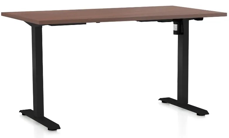 Masa inaltime reglabila OfficeTech A, 140 x 80 cm, bază neagră, nuca