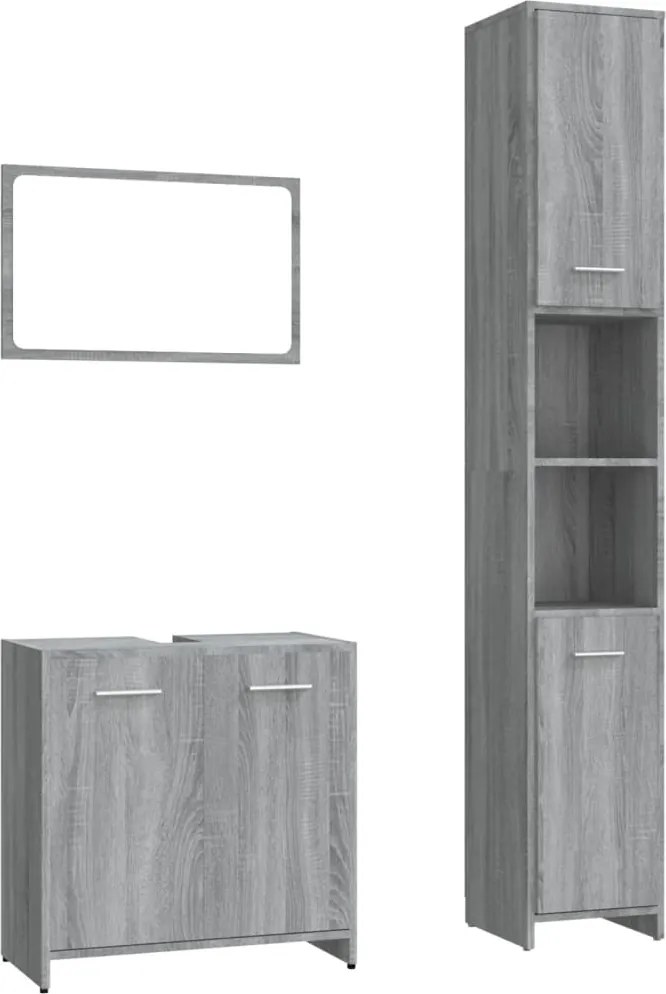 vidaXL Set mobilier de baie, 3 piese, gri sonoma, lemn prelucrat