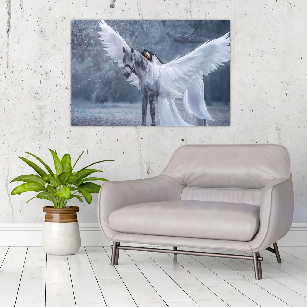 Tablou - Fata și unicorn (90x60 cm)