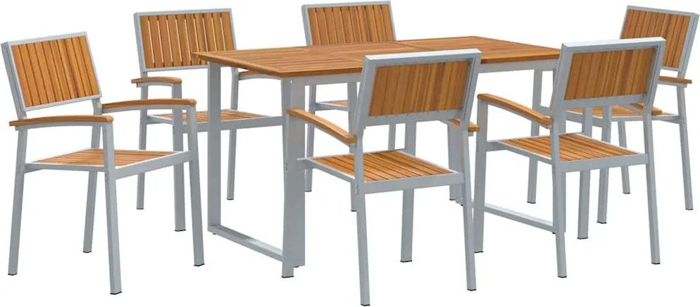 vidaXL Set de masă pentru grădină 7 pcs Gri Lemn Solid de Acacia