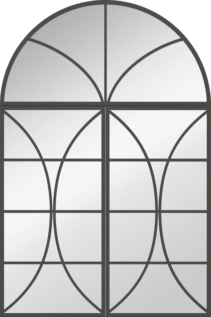 HOMCOM Oglindă de perete arcuită 80 x 120 cm, set de 3 bucăți, oglindă tip vitraliu în formă de fereastră, sticlă securizată și metal, negru | Aosom Romania
