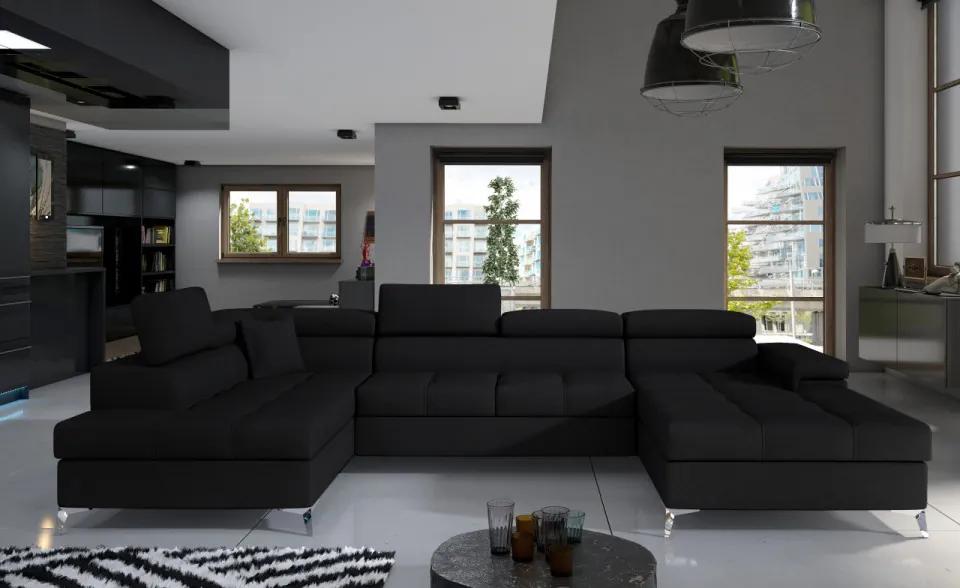 Canapea modulara, extensibila, cu spatiu pentru depozitare, 345x202x90 cm, Eduardo L03, Eltap (Culoare: Gri deschis texturat / Alb)