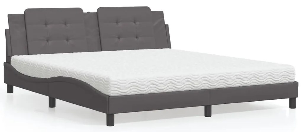 vidaXL Pat cu saltea, gri, 180x200 cm, piele ecologică