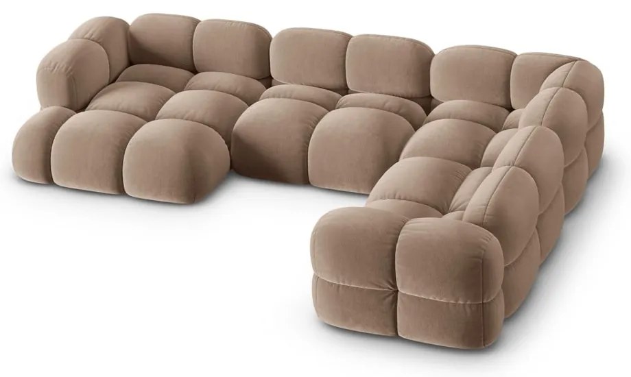 Colțar maro cu tapițerie din catifea (cu colț pe partea dreaptă/în formă de "U") Loretto – Cosmopolitan Design