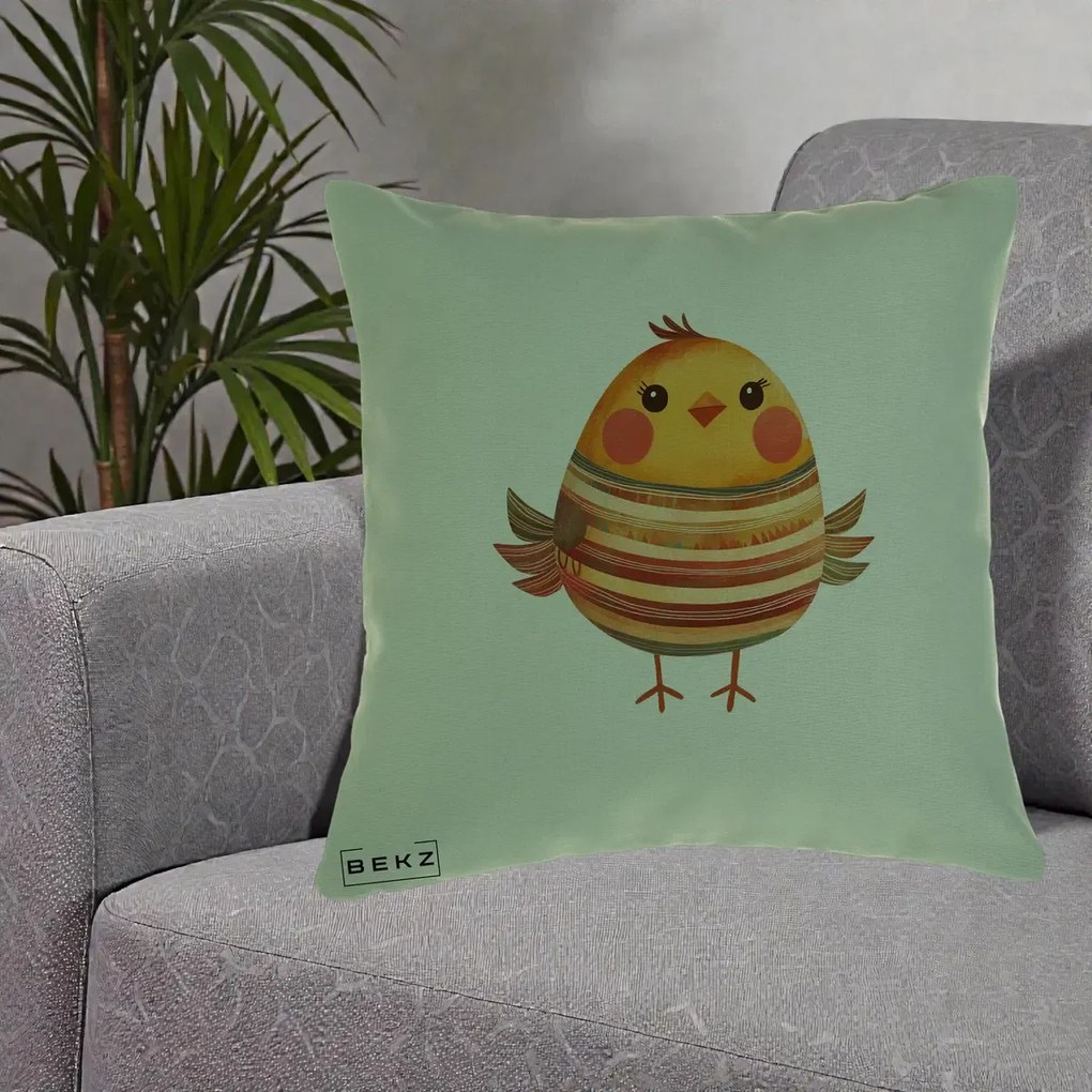 Perna Decorativa Pui Kawaii Portocaliu Dungi Calde, 40x40 cm, Verde, Husa Detasabila, Perna Inclusa, BEKZ®