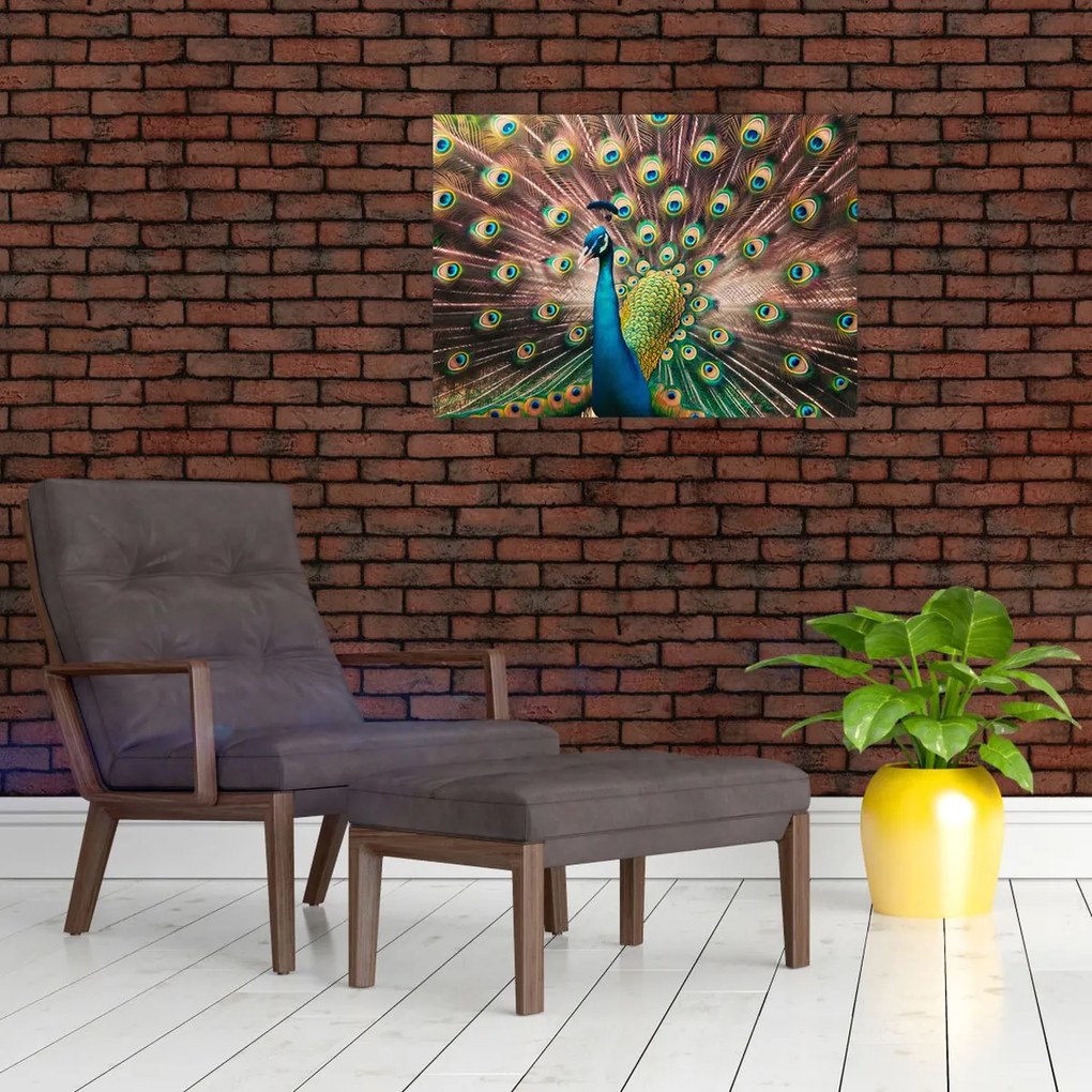 Tablou pe sticlă - Păun (70x50 cm)