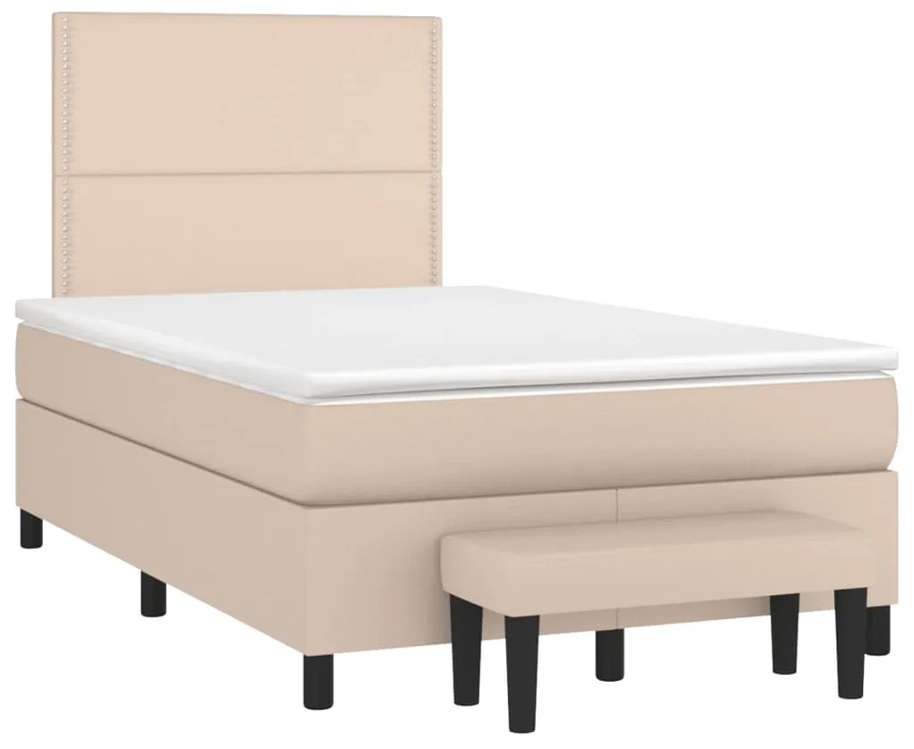 vidaXL Pat box spring cu saltea, cappuccino, 120x190cm piele ecologică