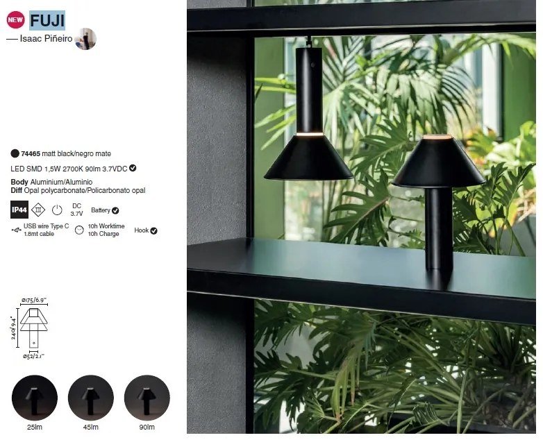 Lampa LED portabila design japonez FUJI Black 74465