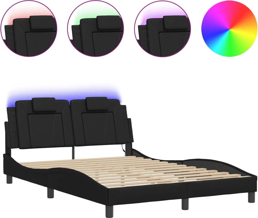 vidaXL Cadru de pat, Viana, cu LED fără saltea, negru, 140x200 cm