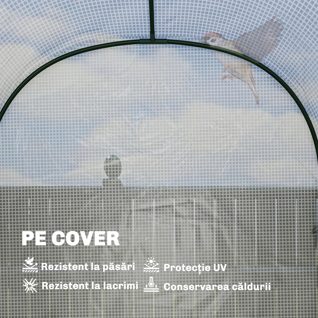 Outsunny Seră de Grădină cu Rafturi și Ușă Rulabilă, Seră pentru Grădină cu Cadru din Oțel, Acoperiș din PE Anti-UV, pentru Legume, Flori și Plante, 123x187x189 cm, Alb | Aosom Romania