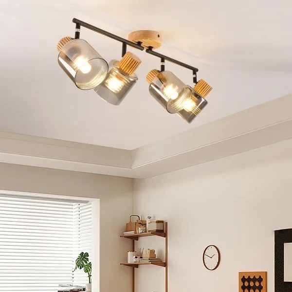 Brilagi - Lampă spot HYGGE 4xE14/15W/230V lemn de cauciuc/fumuriu