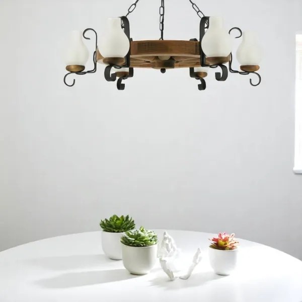 Brilagi - Candelabru suspendat pe lanț ROATA 6xE14/40W/230V Ø 70 cm fag