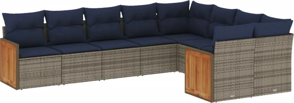 vidaXL Set canapele de grădină cu perne, 9 piese, gri, poliratan