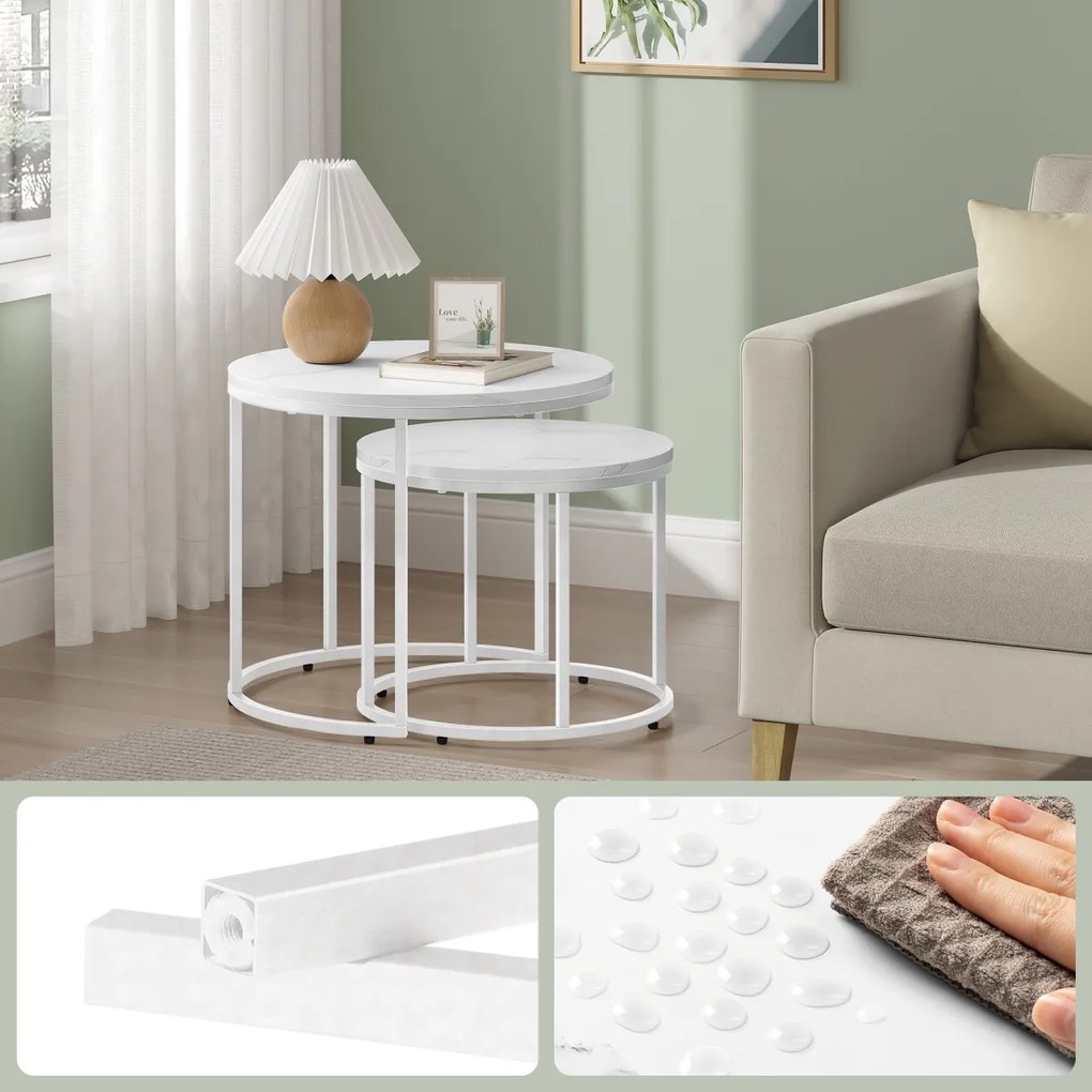 Set de mese de cafea MARLON 2 buc, decor marmura alba