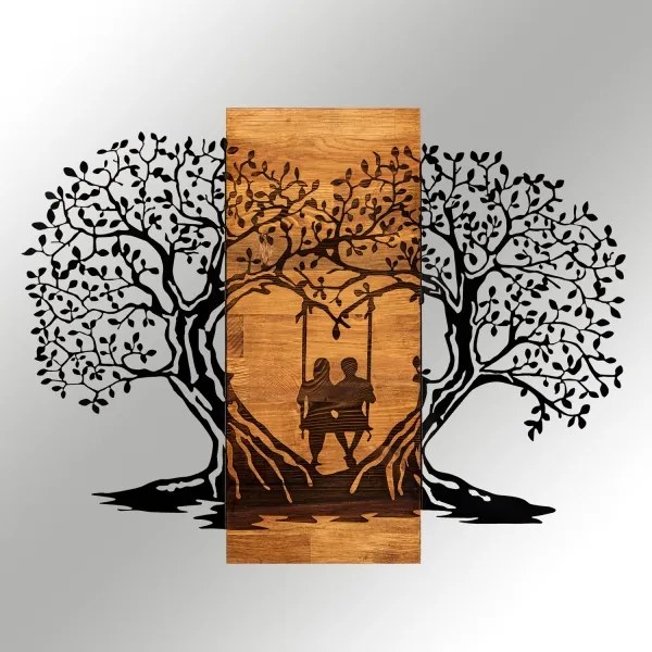 Decorațiune de perete 76x58 cm lemn/metal copaci