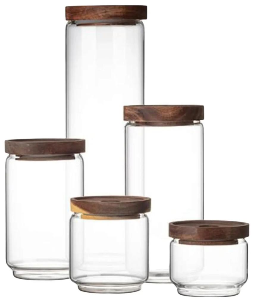 Set 5 recipiente sticla borosilicata cu capace din Lemn, Premium
