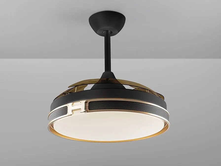 Lustra LED cu Ventilator si telecomanda, lame retractabile HERON negru/auriu