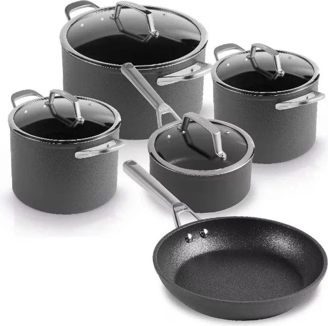 Set oale si tigaie Ninja Zerostick Premium C35005DE, 9 piese, Tehnologie antiaderenta, Pana la 260°C, Inductie, Negru