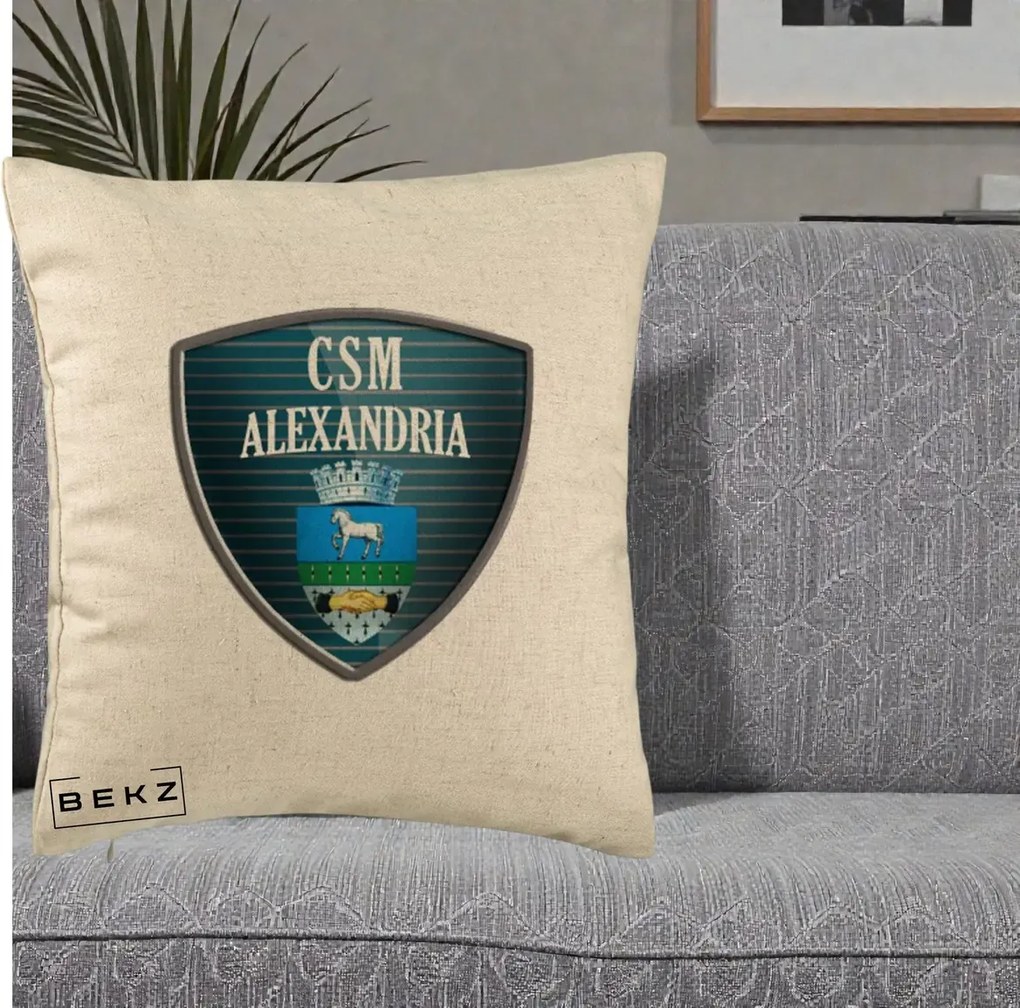 Perna Personalizata CSM Alexandria Fotbal, 40x40 cm, Bej, Husa Detasabila, Perna Inclusa, BEKZ®