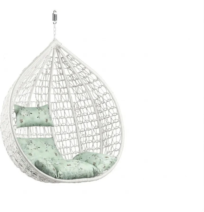 Scaun suspendat alb KOKON fara suport, perna verde deschis cu model