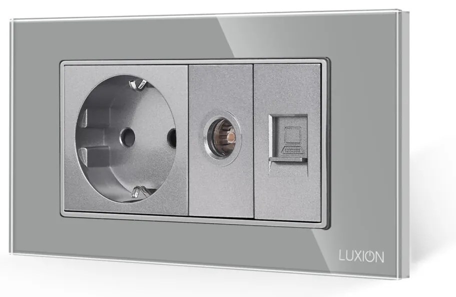 Priza Schuko + TV + Internet cu Rama Din Sticla LUXION, Standard Italian, 4M