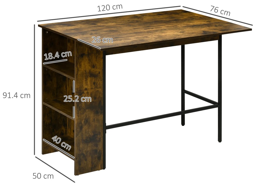 Masa de bar pliabila HOMCOM in stil industrial cu 3 rafturi, din lemn si otel 120x76x91.4cm | Aosom RO