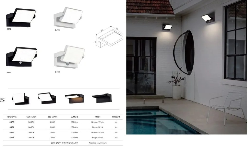 Aplica de perete exterior LED, Protectie IP54, Senzor de miscare, Cooper alb MA-8472