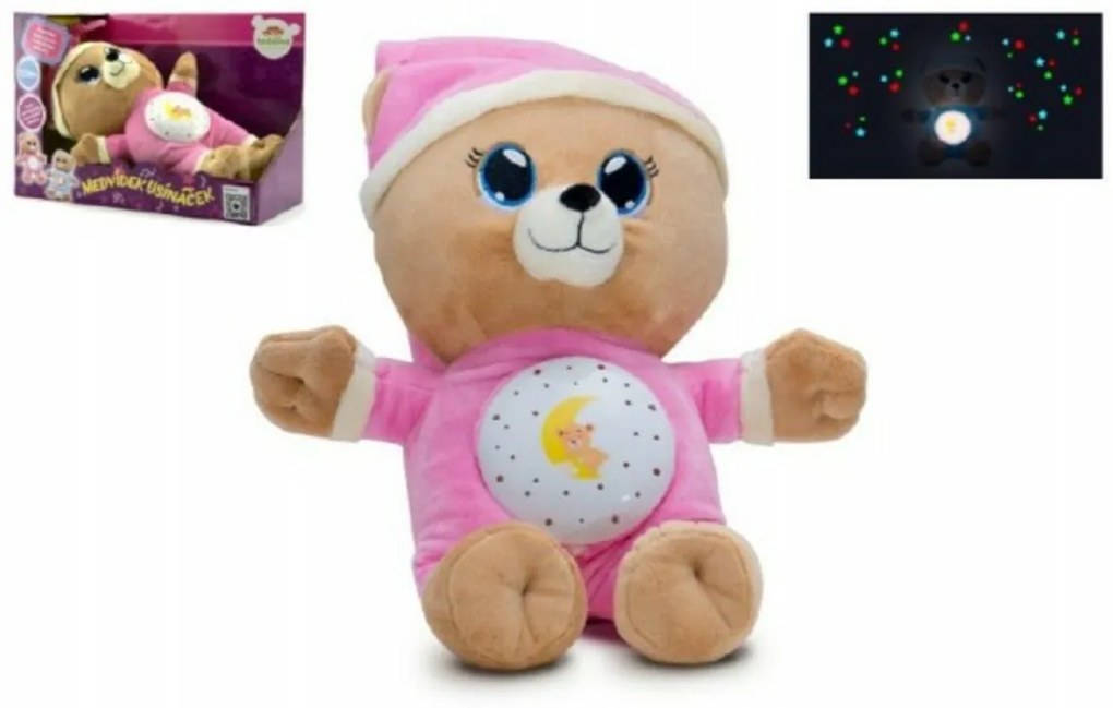 Ursuleț Osínáček roz pluș 32cm pe baterii cu lumină și sunet in cutie 12m+
