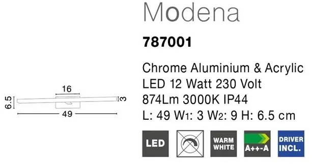 Aplica perete LED pentru baie IP44 Modena 12W NVL-787001