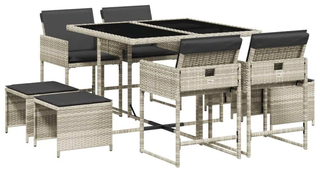 3278086 vidaXL Set mobilier grădină cu perne, 9 piese, gri deschis, poliratan